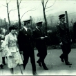 oslavy 1.m�j Stra�ice... zprava ppor.Josef �vec,por.J�lius Jesenai,vlevo s man�elkou por.Vysko�il